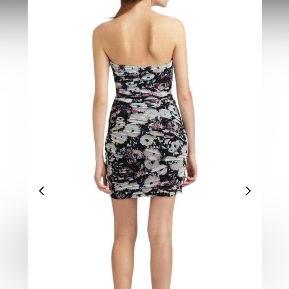 BCBGMaxAzria Strapless Ruched Bodycon Dress in Black, White, Pink & Teal - Picture 5 of 11